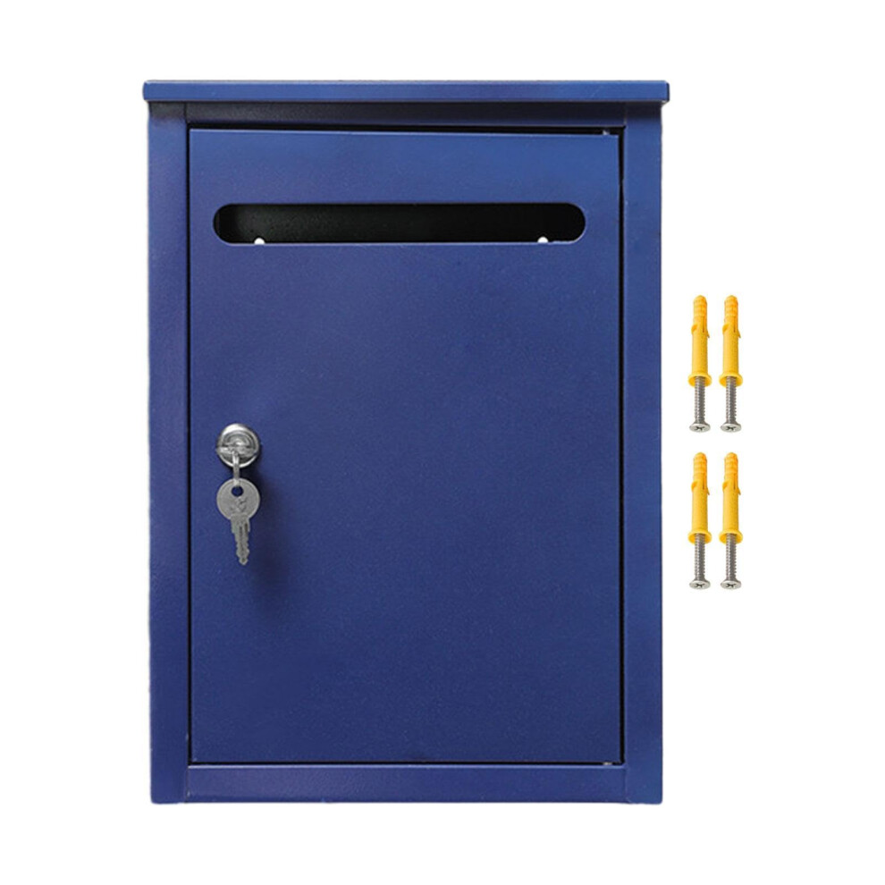 Wall Mount Lockable Letterbox - Blue Metal Weatherproof Suggestion Collection Box For Home Storage 6482260044156