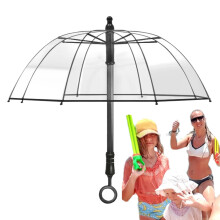 Water Squirter Umbrella - Transparent Long Handle Spray Toy, Durable PVC Water Gun, 27 Foot Range, Dual Use Fun