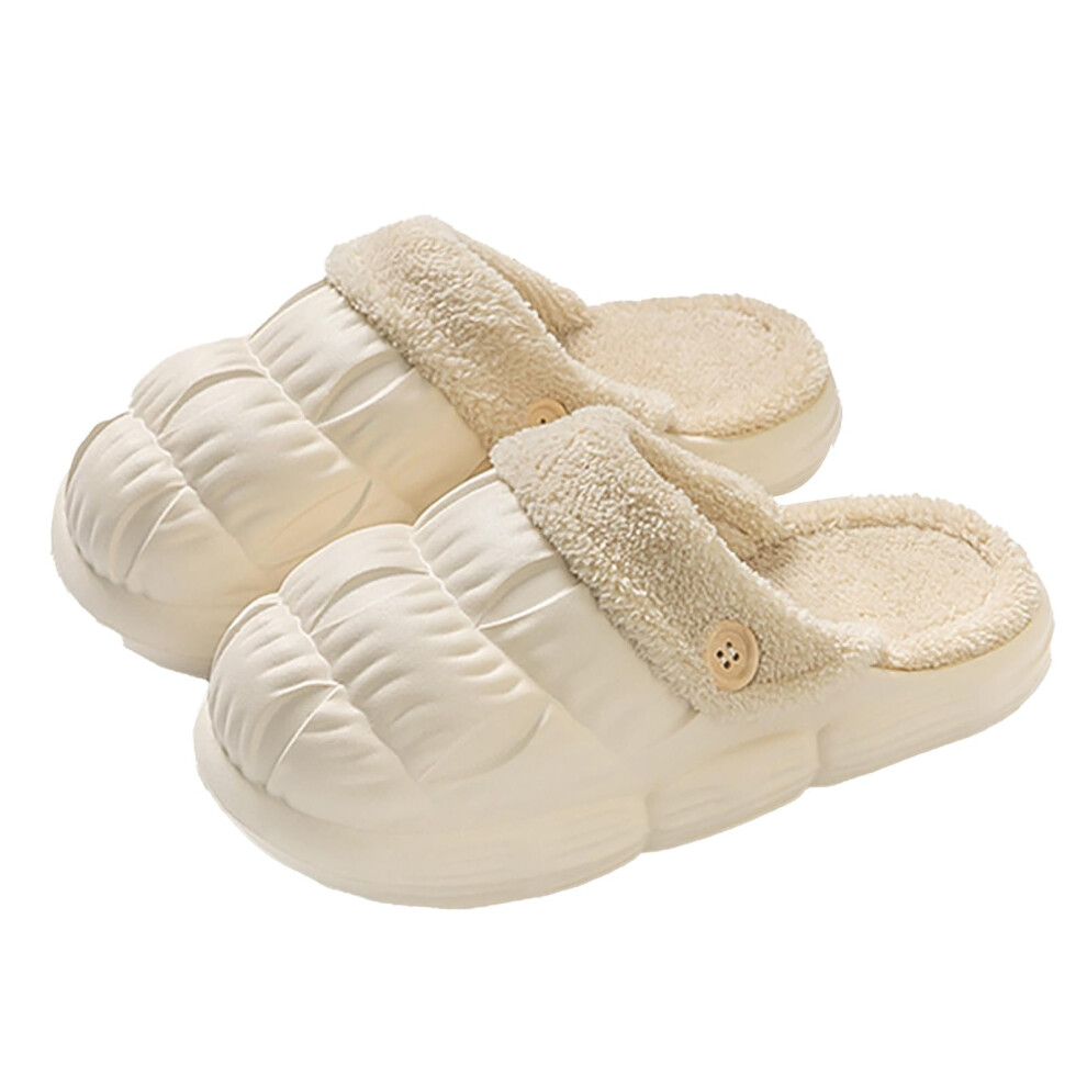 Waterproof Slippers for Women | Plush Cotton Winter Slippers | Casual Solid Color Outdoor Shoes | Wide Fit Non-Slip 39 EU White