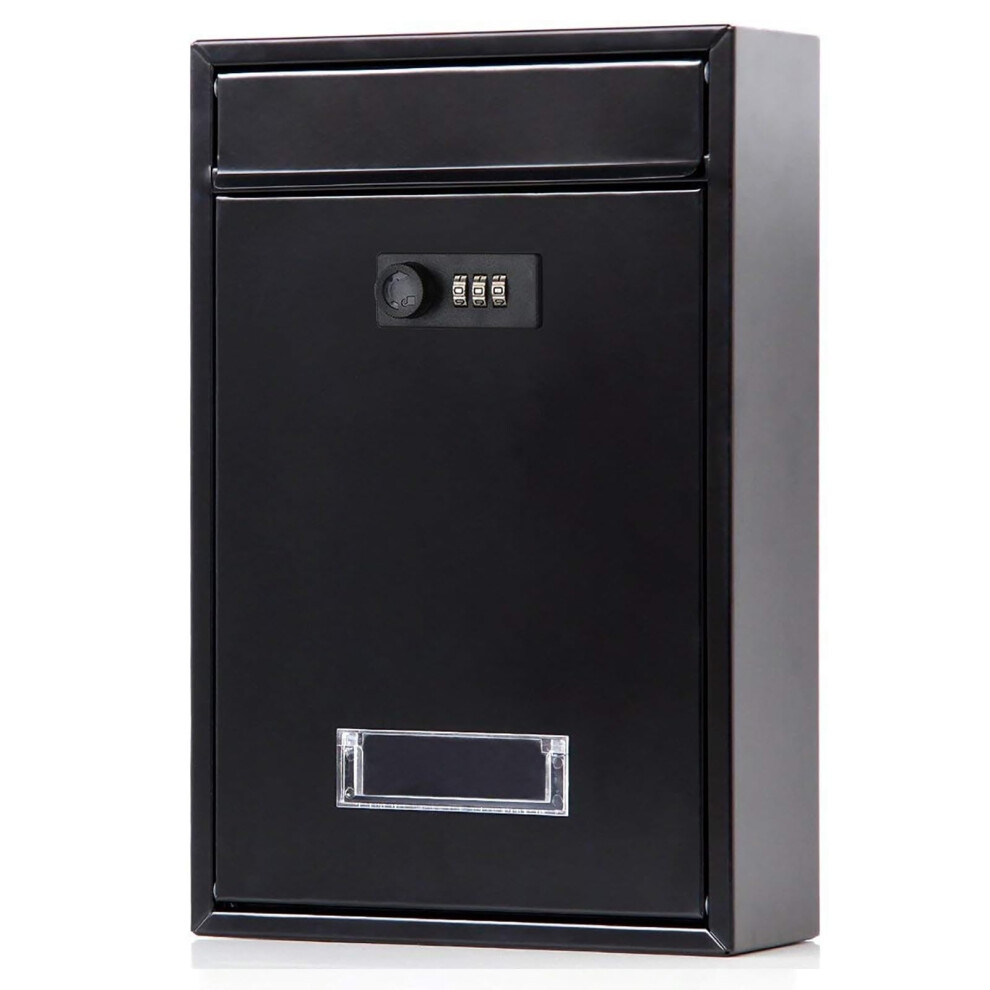 Lockable Letterbox For Wall Mounting Outdoor Use, Large Capacity Postbox With Combination Lock And Viewing Window, 21X9x32cm Black 6447073056048