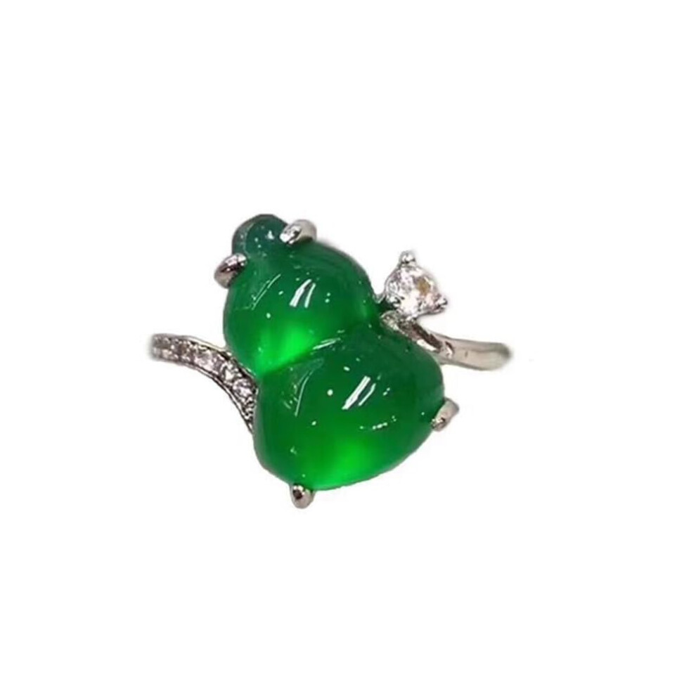 Natural Feng Shui Green Jade Ring for Women, Genuine Chalcedony Yoga Ring, S925 Silver Pumpkin Design-image-OPC-PK2JSQ6-NEW