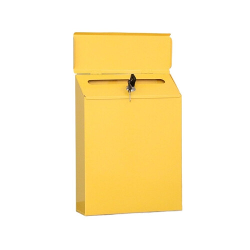 Letter Boxes - Lockable Metal Wall-Mounted Postbox with Key Lock, Secure Drop Lock Box, Yellow 30x23x6cm