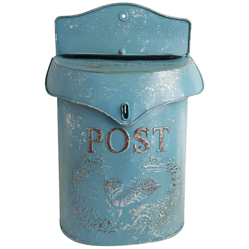 Secure Lockable Letterbox 39.5 x 24.5 cm, Wall Mounted Decorative Blue, Waterproof Durable Nostalgic Style
