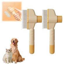 Self-Cleaning Flea Comb Pack of 2 for Pets, Yellow Grooming Brush for Dogs and Cats, Lice and Flea Removal Tool