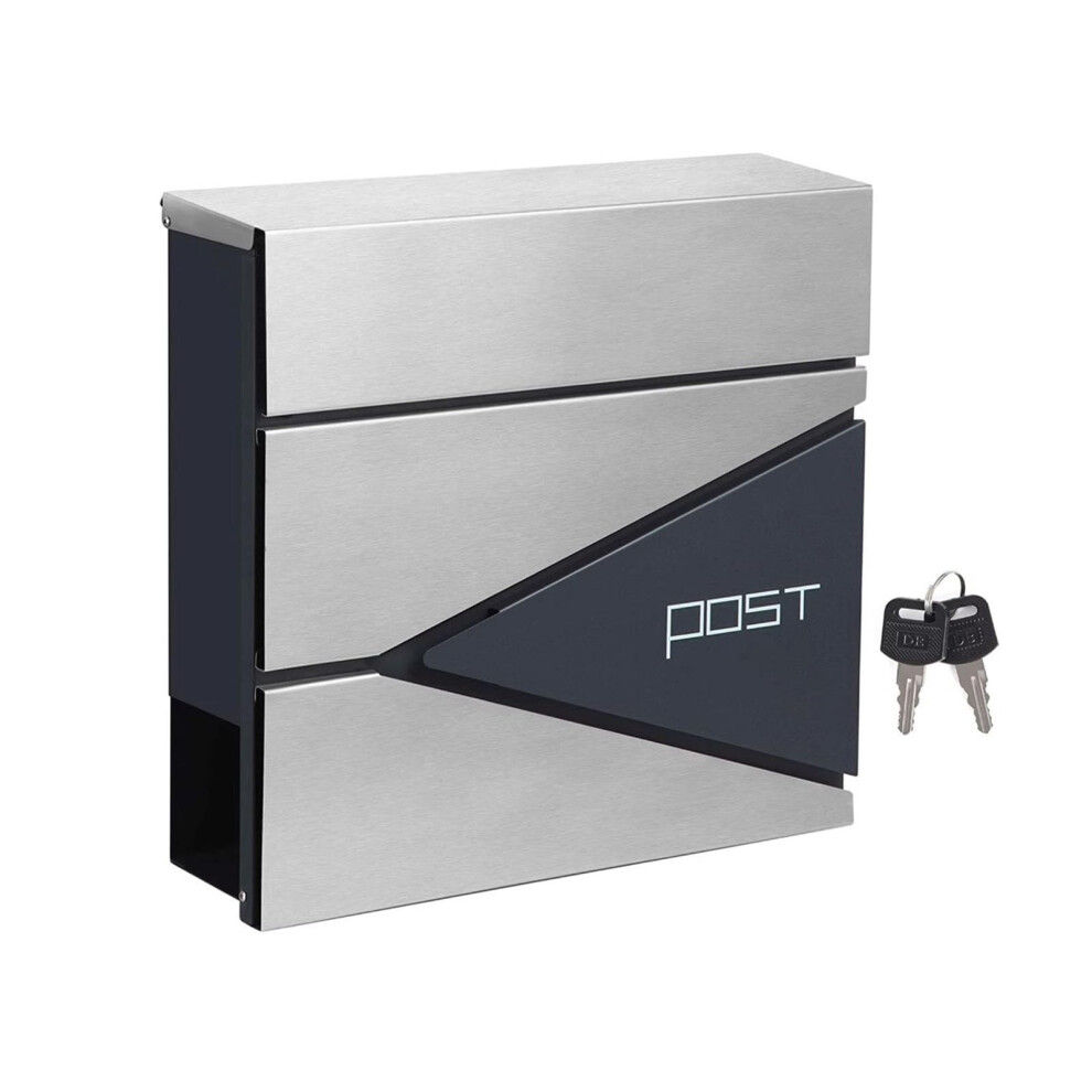 Suggestion Box Wall Letter Box Stainless Steel Post Box With Key Large Capacity Black Silver Black 37 X 10.5 X 36 Cm 6447073058363
