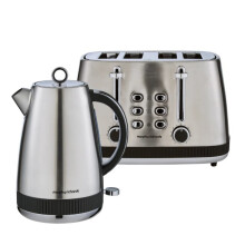 Morphy Richards Mexborough Silver Kettle & 4 Slice Toaster Black Trim