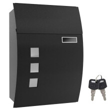 Lockable Letterbox with Large Capacity for Wall Mounting, Galvanised Steel Postbox, Stylish Black Design