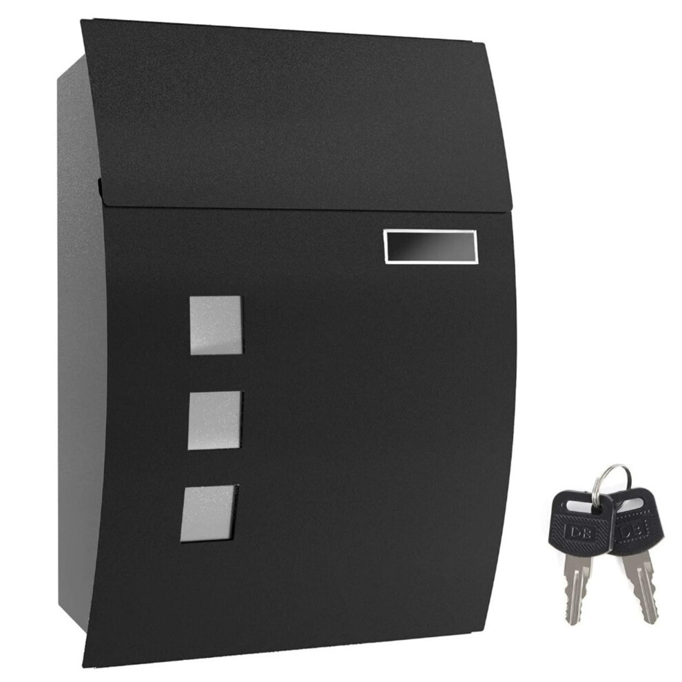 Lockable Letterbox With Large Capacity For Wall Mounting, Galvanised Steel Postbox, Stylish Black Design 6038364684530