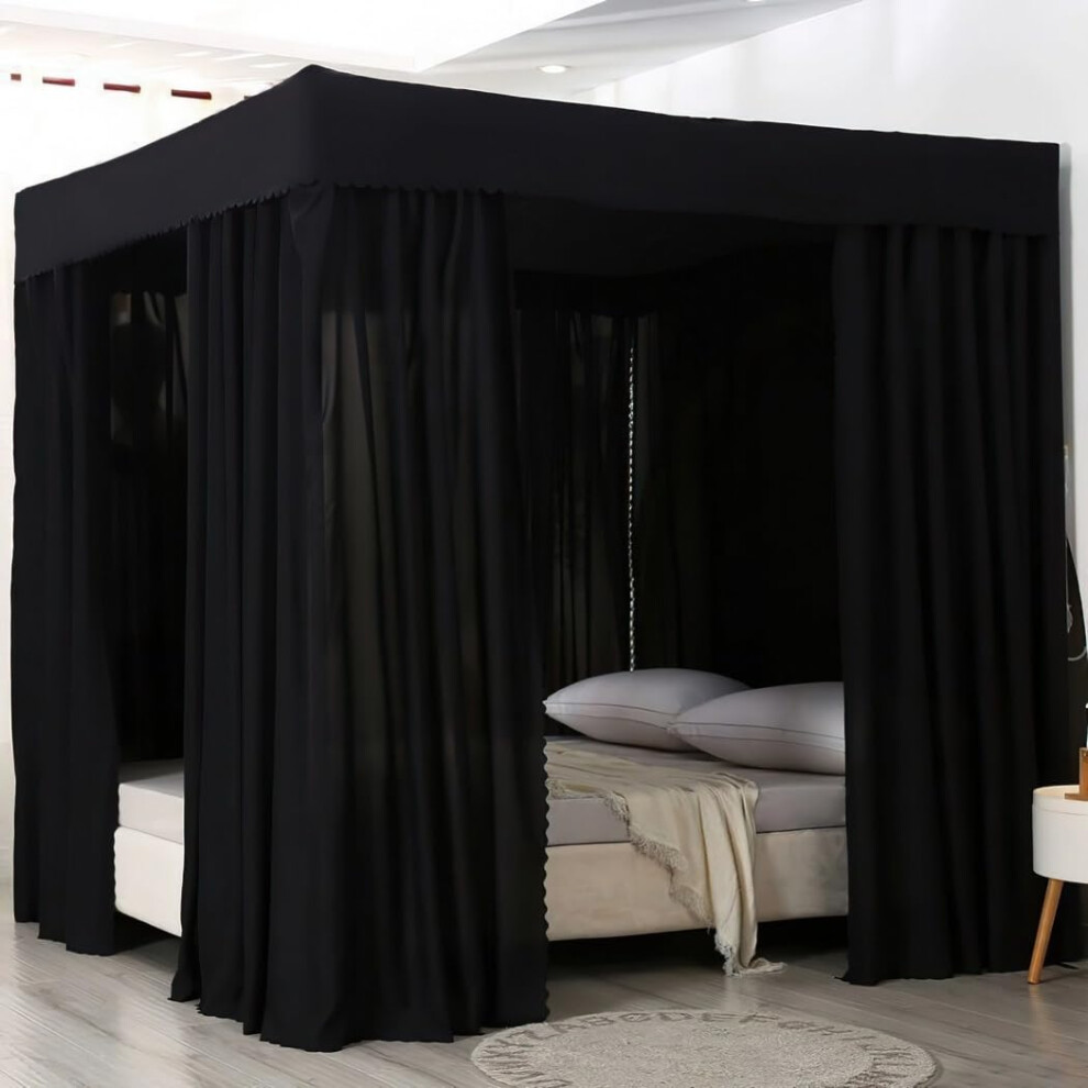 Square Canopy Lightproof Curtains Blackout Awning for Queen Size Bedroom 170x180x180 cm Black Color-image-OPC-PK2JXC6-NEW