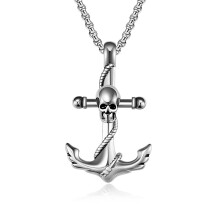 Gothic Skull Pendant Necklace for Men, 60 cm Stainless Steel Hip Hop Chain, Silver Titan Steel Jewelry