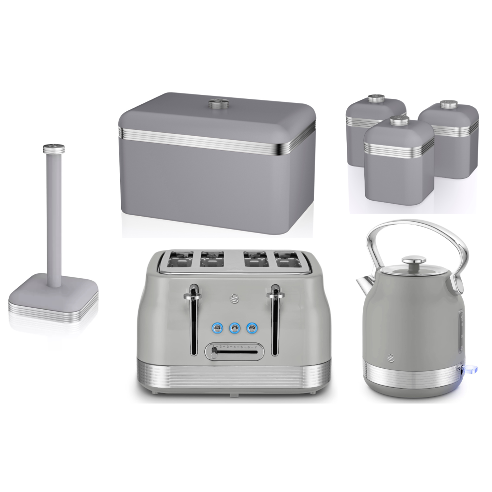 Swan Retro Revive Stovetop Kettle Toaster & Kitchen Storage Set Grey