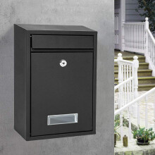 Wall-Mounted Waterproof Mailbox with Lock - Black Newspaper Holder, Outdoor Post Box, Size 26.2x8.3x35cm