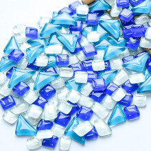 500g Irregular Glass Mosaic Tiles Sky Blue Series for Crafts, Home Decoration, Vases, Cups, Flower Pots