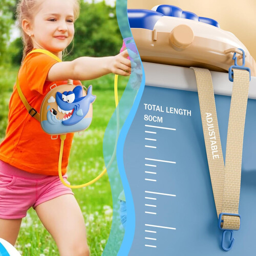 Backpack Water Gun 2L Capacity with 8m Shooting Range Adjustable Straps Shark Pattern for Summer Outdoor Fun 2