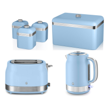 Swan Retro Revive Blue Jug Kettle 2 Slice Toaster Breadbin & Canisters