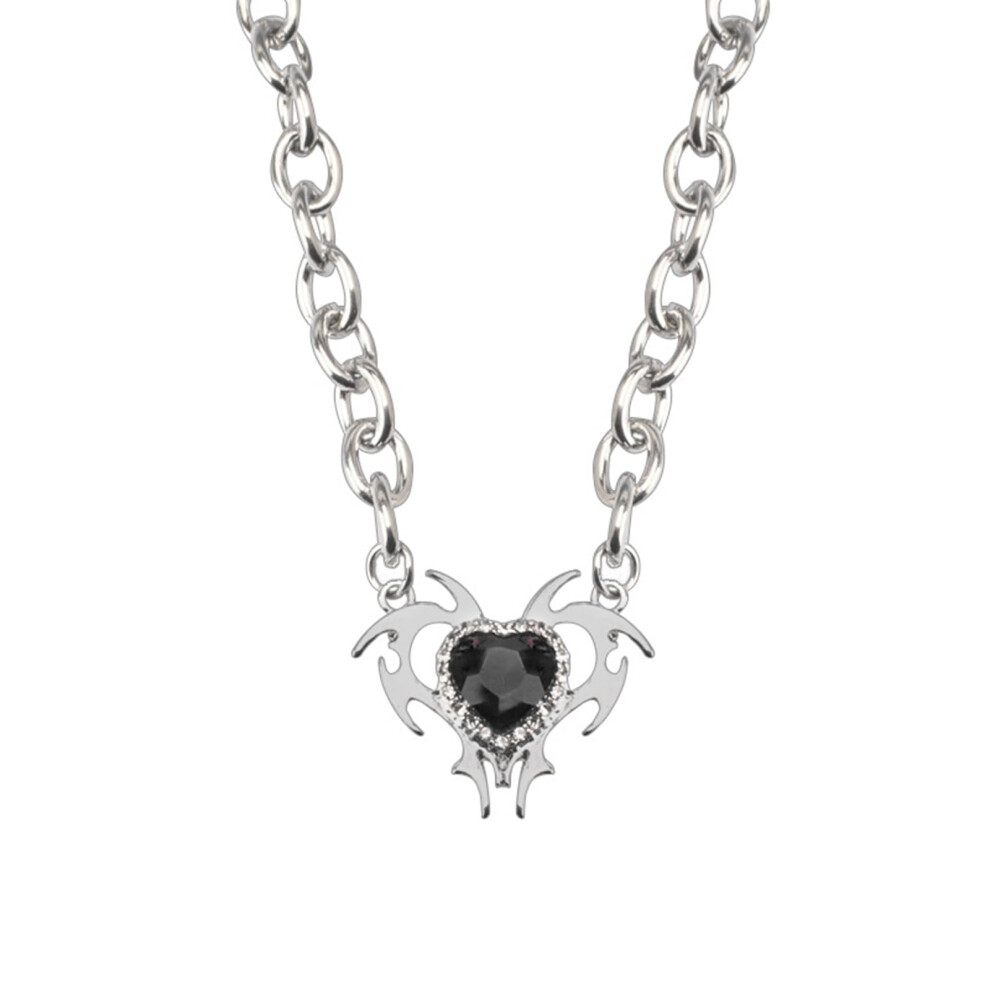 Black Gothic Necklace For Men And Women Choker Chain Y2k Heart Shape Pendant With Wings Punk Egirl Style