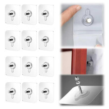 Drill Free Adhesive Hooks Pack of 12, Upgraded Self-Adhesive Wall Mount Picture Hangers for Kitchen and Bathroom Decor