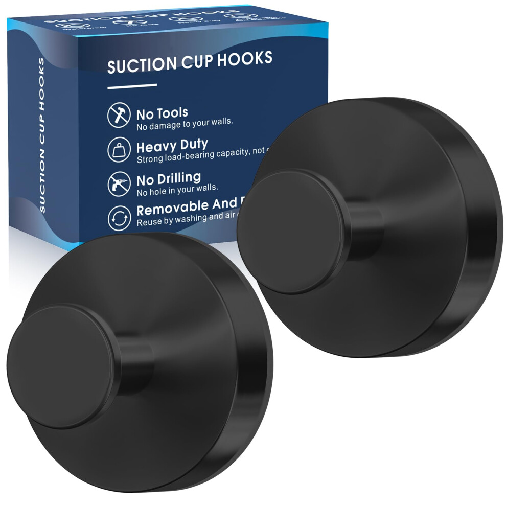 Suction Cup Hooks For Shower - 2 Heavy-Duty No-Drill Towel Hooks For Bathroom, Kitchen, Glass, Mirror, Tiles 6482260052724