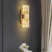 Gold LED Wall Lights, Hardwired Dimmable Crystal Wall Sconces for Indoor Use, Modern Design for Bedroom, Living Room, Bathroom