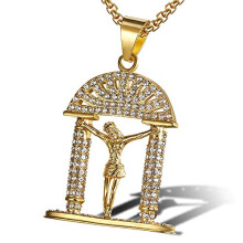 Titanium Steel Coated Diamond Jesus Hip Hop Pendant Necklace, Durable Titanium Material, Stylish Bling Jewelry