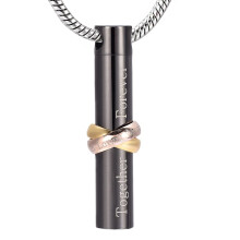 Black Cremation Jewellery Stainless Steel Two-Tone Cylinder Urn Pendant Ring Memorial Ash Keepsake 5 inch
