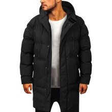(Black, UK 2XL=Tag 3XL) Winter Mens Long Puffer Coat Hooded Thick Bubble Jacket Quilted Padded Overcoat