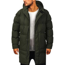 (Green, UK 3XL=Tag 4XL) Winter Mens Long Puffer Coat Hooded Thick Bubble Jacket Quilted Padded Overcoat