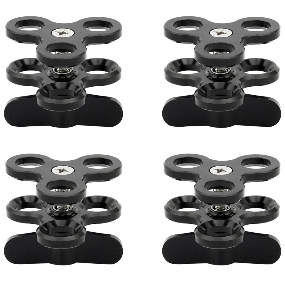 4X Kugelklemme 3 Holes Diving Lamp Arm Ball Butterfly Clip Mount For Action Camera Flashlight Tripod, Black 6038364692184