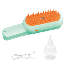 Pet Steam Brush for Grooming, Ergonomic Hair Removal Spray Comb for Cats, Kittens, Puppies - Green, Small to Large Size