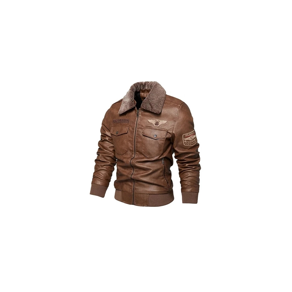 (Coffee, UK 4XL=Tag 5XL 80-82.5KG) Men's Leather Moto Biker Jacket Embroidery Autumn Winter Motorcycle Casual Warm-image-OPC-PK2KQ2S-NEW