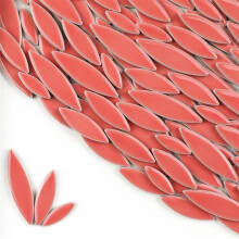 Mosaic Tiles 510g/18oz Ceramic Leaves in Willow Leaf Shape, 4mm Thick Light Red Porcelain Petal Tiles, 3 Sizes