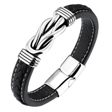 Stainless Steel Bangle Bracelet for Men and Boys 20 cm Black Leather Wrap Design Fashion Accessory