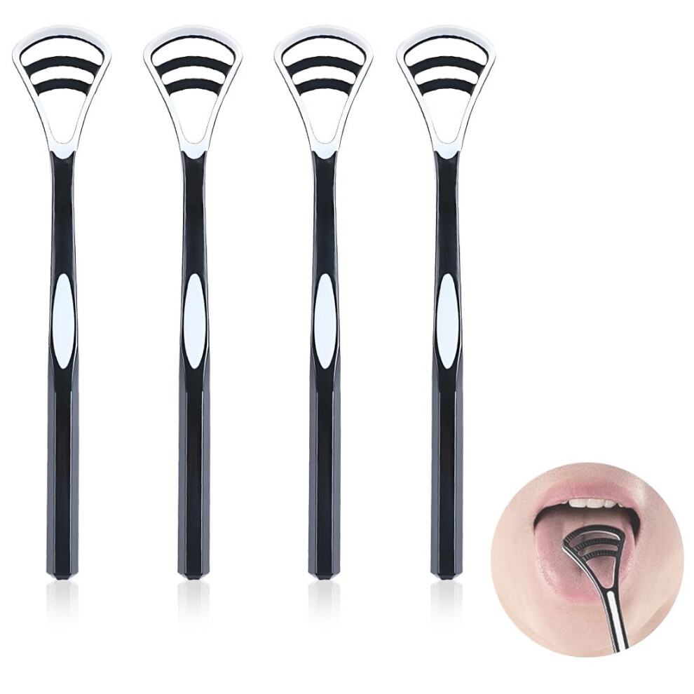 Gold Tongue Scraper Set, 4 Double-Sided Tongue Cleaners For Bad Breath, Effective Tongue Brush For Plaque Removal And Fresh Breath