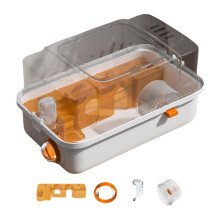 Hamster Box Hamster House with Ladder, DIY Hideout for Gerbils, Guinea Pigs, Chinchillas, Orange Clear Lid Accessories
