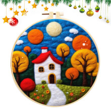 Felting Set for Beginners with Hedgehog and Christmas Tree Motifs | Adult Embroidery Craft Kit for Creative Felt Art