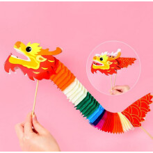 DIY Paper Dragon Craft Material for Chinese New Year, 3D Dragon Decor, Floral Design A, 5 Sets for Dragon Dance