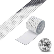 Mosaic Stones for Crafts - 2 Self-Adhesive Real Glass Mirror Tiles, Mini Square Round, Silver Color for DIY Home Decor