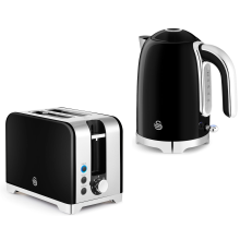 Swan Solace Black Kettle & 2 Slice Toaster High Gloss & Chrome Trim