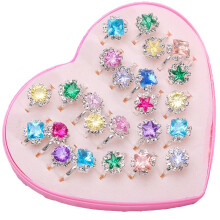 Children's Rings Girls Set, 24 Adjustable Jewellery Rings for Kids, Heart Display Case, Princess Dress Up Accessories