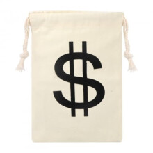 Pack of 2 Small Beige Fabric Money Bags with Drawstring for Scavenger Hunts and Stage Performances