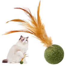 Catnip Balls for Cats - Edible Interactive Toy with Feather, Teeth Cleaning, Chew and Lick Fun for Indoor Kittens