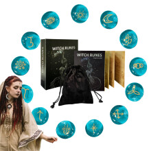 Rune Set Pagan Stones Divination Tools Blue With Instruction Book Bag For Beginners Altar Decoration Spiritual Rituals