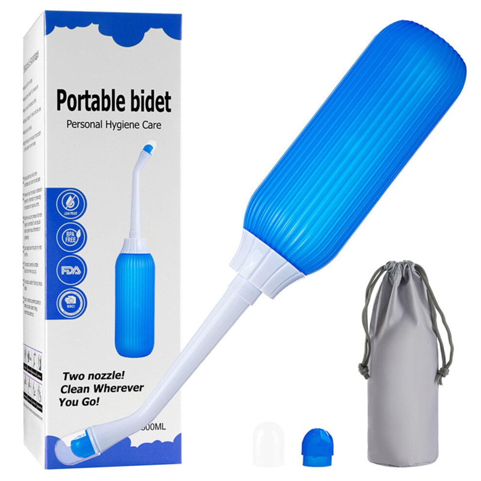 Blue Portable Bidet 500Ml With Double Nozzle, Travel-Friendly Perineal Bottle For Personal Hygiene,
