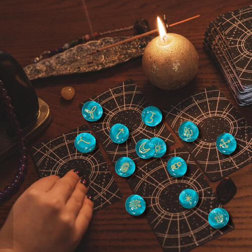 Runenset - Altar Oracle Stones for Beginners | Blue Divination Tools with Instruction Book and Storage Bag 1