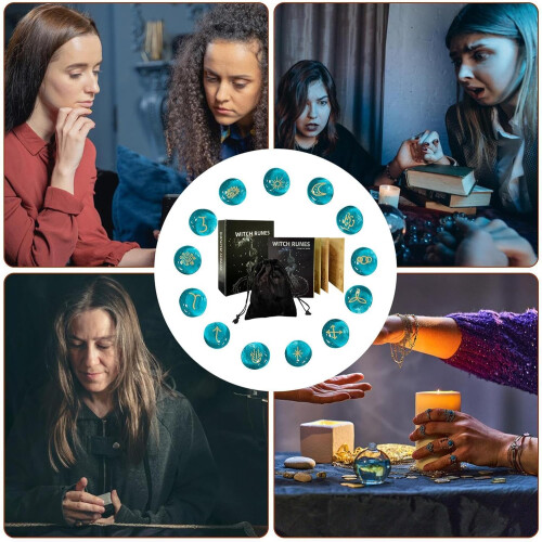 Runenset - Altar Oracle Stones for Beginners | Blue Divination Tools with Instruction Book and Storage Bag 2
