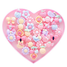 Children's Rings Girls 36 Pieces Adjustable Cartoon Candy Flower Animal Open Rings with Heart Shape Box for Princess Jewelry