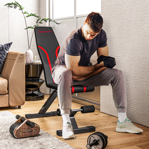 SPORTNOW Foldable Weight Bench with 6-Level Backrest, Leg Extension