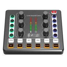 Sound Mixer Live Sound Card with Voice Changer for Phone Gaming Karaoke Live Streaming Podcasting Black