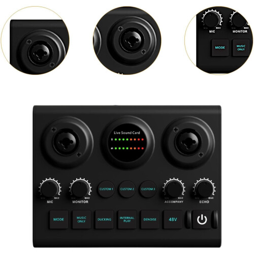 Microphone Sound Card for Vocal Performance, Universal Podcast Interface for PC, USB Powered, Compact Design 2