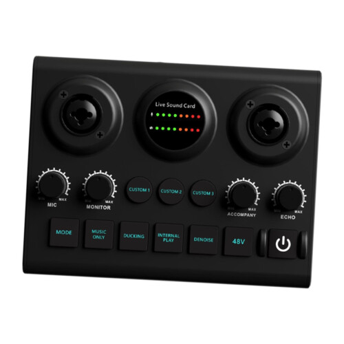 Microphone Sound Card for Vocal Performance, Universal Podcast Interface for PC, USB Powered, Compact Design